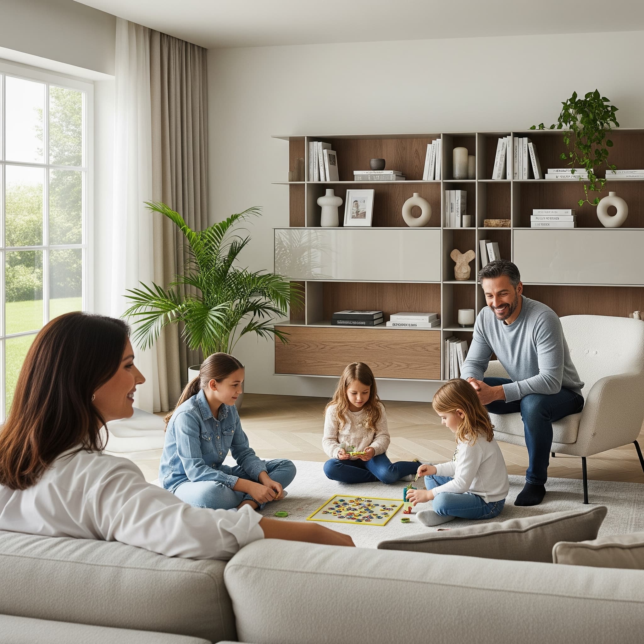 Famiglia in soggiorno arredato